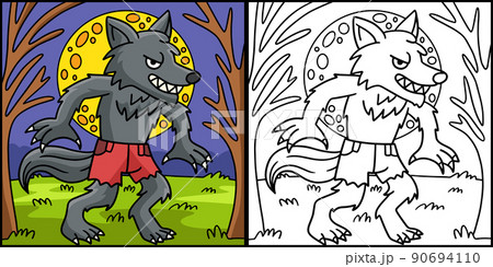 Werewolf Halloween Coloring Colored Illustration Werewolf Halloween Coloring Colored Illustration 90694110