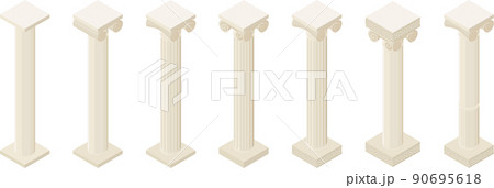 Antique Greek column isometric view set icon 90695618