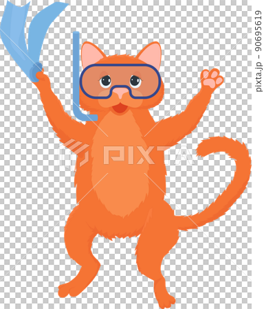 Ginger cat diver cartoon mascot isolated on white. Ginger cat diver cartoon mascot isolated on white. 90695619