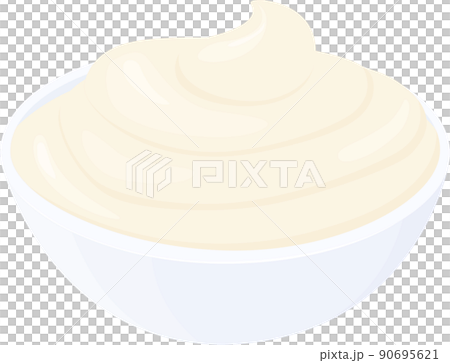 Cartoon creamy mayonnaise in small round bowl Cartoon creamy mayonnaise in small round bowl 90695621