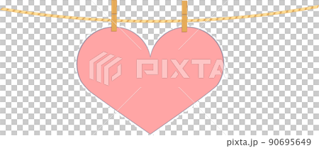 Heart shape pink paper hanging with clothespin Heart shape pink paper hanging with clothespin 90695649