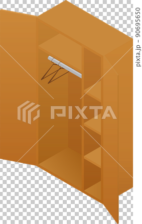 Empty isometric wardrobe, brown rustic furniture Empty isometric wardrobe, brown rustic furniture 90695650