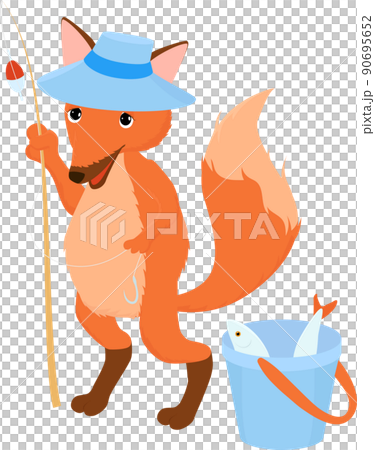 Fisherman little ginger fox with bucket, isolated Fisherman little ginger fox with bucket, isolated 90695652