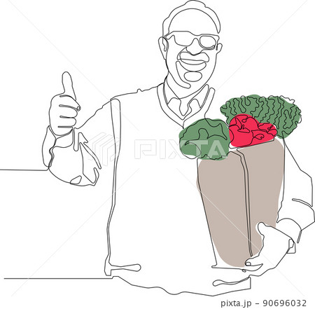 Minimal outline concept of man holding grocery bag Minimal outline concept of man holding grocery bag 90696032