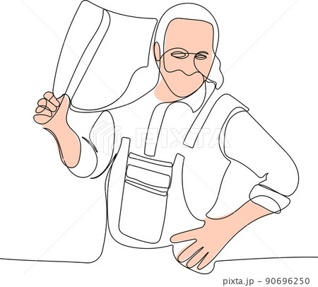 Continuous one line drawing of portrait old farmer Continuous one line drawing of portrait old farmer 90696250