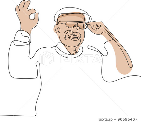 happy senior man with glasses eye examination test 90696407