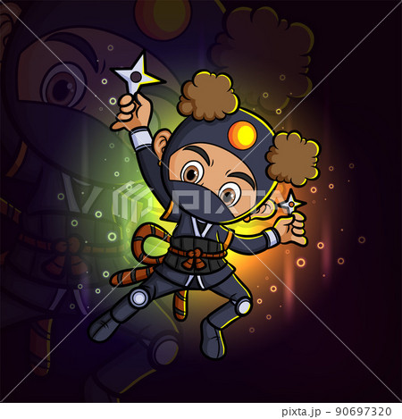 The cute ninja girl is holding the shuriken esport mascot logo design 90697320