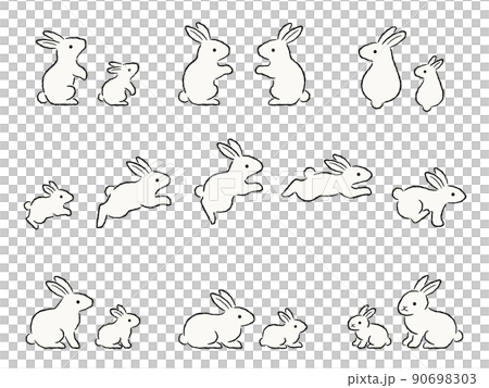 White rabbit parent and child hand-drawn style illustration set 90698303