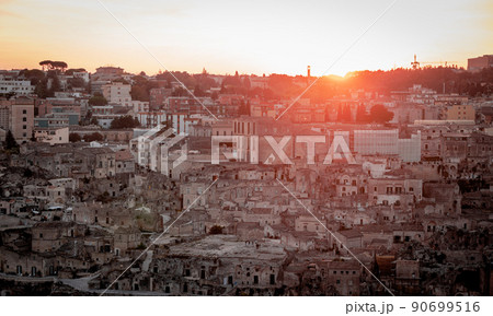 Panoramic view over the city of Matera Italy at sunset Panoramic view over the city of Matera Italy at sunset 90699516