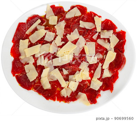 Carpaccio and cheese served on plate Carpaccio and cheese served on plate 90699560