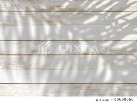 白いウッドデッキと椰子の木陰、爽やかな夏のイメージ 90699666