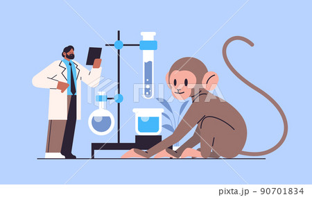 scientist doing experiments in lab veterinary worker with experimental monkey biological genetic engineering research scientist doing experiments in lab veterinary worker with experimental monkey biological genetic engineering research 90701834