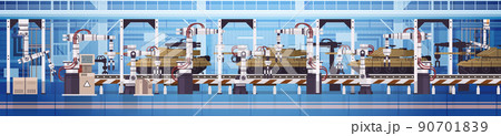tanks on assembly conveyor line with robot arms special battle transport military equipment heavy armored vehicle production tanks on assembly conveyor line with robot arms special battle transport military equipment heavy armored vehicle production 90701839