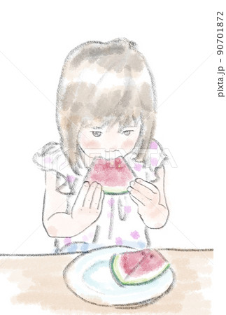 スイカを食べる女の子のイラスト スイカを食べる女の子のイラスト 90701872