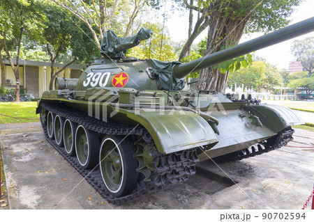 Ho Chi Minh, Vietnam - Oct 17, 2019 : Old tank and airplane at Reunification Palace in Ho Chi Minh City ,Vietnam on Oct 17, 2019. 90702594