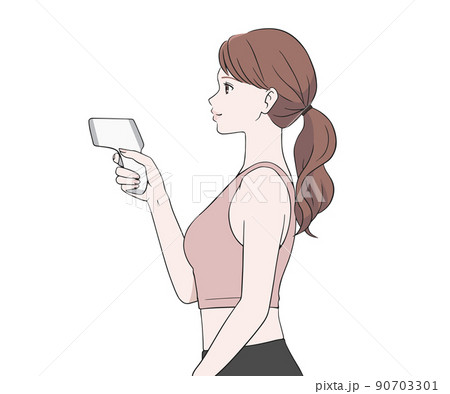 検温をする横を向いたスポーツインストラクター 90703301
