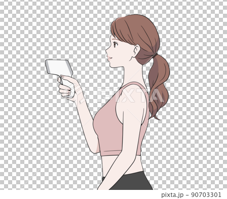 検温をする横を向いたスポーツインストラクター 90703301