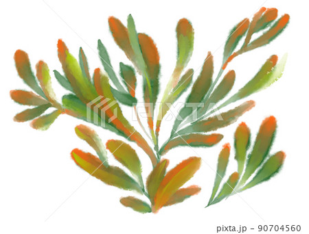 Tropical red green plant elements autumn watercolor hand painting illustration 90704560