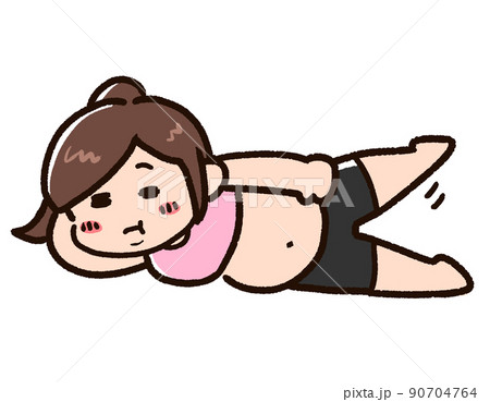 寝ながらエクササイズをする肥満の女性 90704764