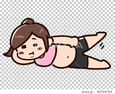 寝ながらエクササイズをする肥満の女性 90704764