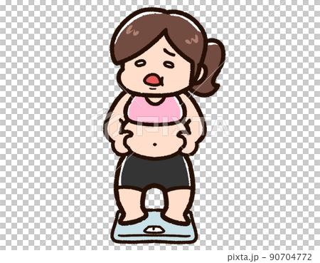ショックを受けている肥満の女性と体重計 ショックを受けている肥満の女性と体重計 90704772