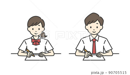 勉強している男子学生と女子学生のイラスト(夏服) 勉強している男子学生と女子学生のイラスト(夏服) 90705515