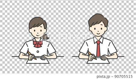 勉強している男子学生と女子学生のイラスト(夏服) 勉強している男子学生と女子学生のイラスト(夏服) 90705515