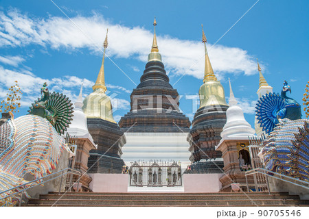 The beautiful massive pagoda in Wat Den Salee Sri Muang Gan in Chiang Mai province of Thailand. 90705546