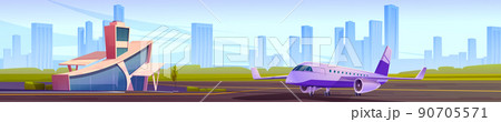Airport terminal and private jet on landing field 90705571