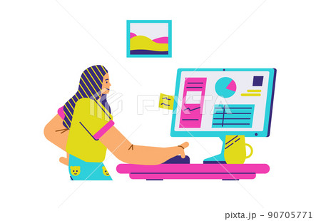 Woman designer or programmer, outsourcer, flat vector illustration isolated. 90705771
