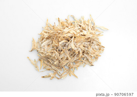 dried small crispy fish on white background dried small crispy fish on white background 90706597