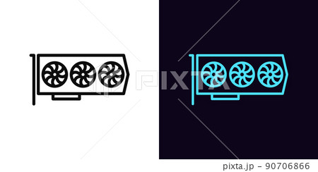 Outline graphic card icon, with editable stroke. Gaming video card, GPU device pictogram. Graphic processor for PC Outline graphic card icon, with editable stroke. Gaming video card, GPU device pictogram. Graphic processor for PC 90706866