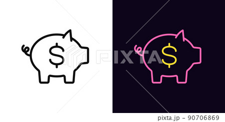 Outline money box icon, with editable stroke. Piggy bank with dollar sign, moneybox pictogram. Piggybank, investing and money 90706869