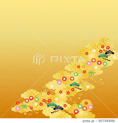 背景素材-和柄松竹梅2022-3金 背景素材-和柄松竹梅2022-3金 90706886