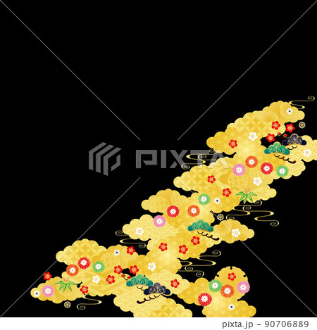 背景素材-和柄松竹梅2022-3黒 背景素材-和柄松竹梅2022-3黒 90706889