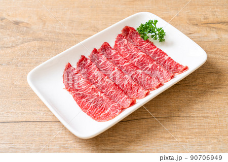 fresh beef raw sliced with marbled texture fresh beef raw sliced with marbled texture 90706949