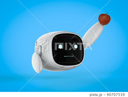 Cute assistant artificial intelligence robot no leg with red apple 90707539