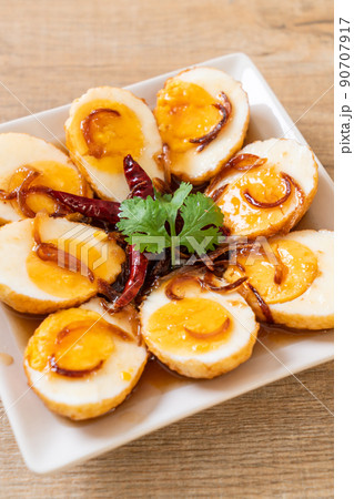 Fried Boiled Egg with Tamarind Sauce Fried Boiled Egg with Tamarind Sauce 90707917