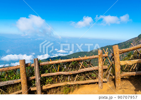 beautiful mountain layer with clouds and blue sky 90707957