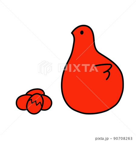 シンプルな赤い鳥のイラスト素材 親と卵のイラスト素材