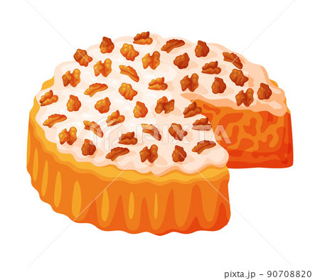 Baked Pie Made from Pastry Dough with Sweet Cream and Walnut Vector Illustration Baked Pie Made from Pastry Dough with Sweet Cream and Walnut Vector Illustration 90708820