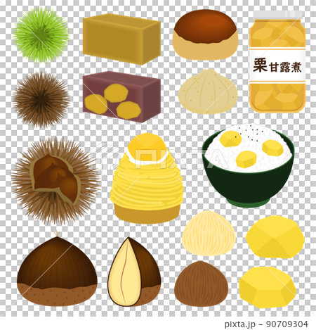栗のイラストセット 栗のイラストセット 90709304