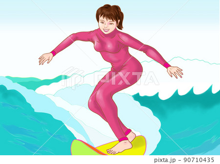 サーフィンする女性 90710435