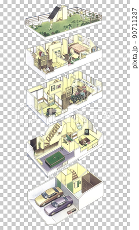 4階建てマンションパース　カラー・カンプ用 90711287