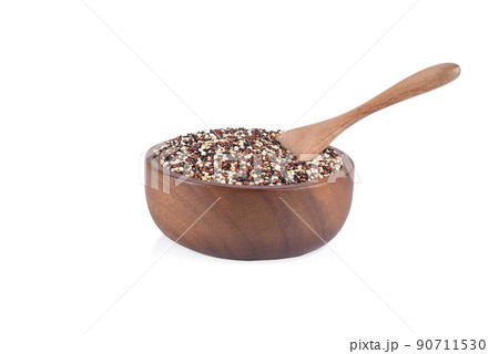 Bowl with chia seeds and spoon isolated on white 90711530