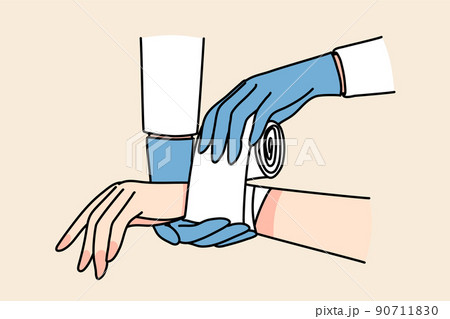 Doctor put bandage on patient wrist Doctor put bandage on patient wrist 90711830