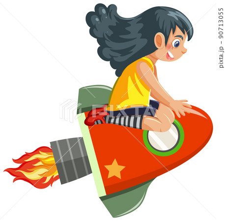 A girl riding on rocket isolated A girl riding on rocket isolated 90713055