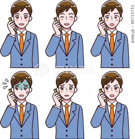 スマホで話すスーツの男性のイラストセット 90713731