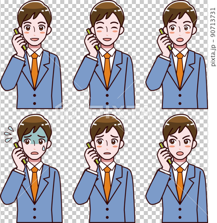 スマホで話すスーツの男性のイラストセット 90713731