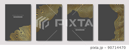 Set of gold glitter backgrounds on a dark background for the design of greeting cards and invitations. Christmas decorations with sparkles. 90714470